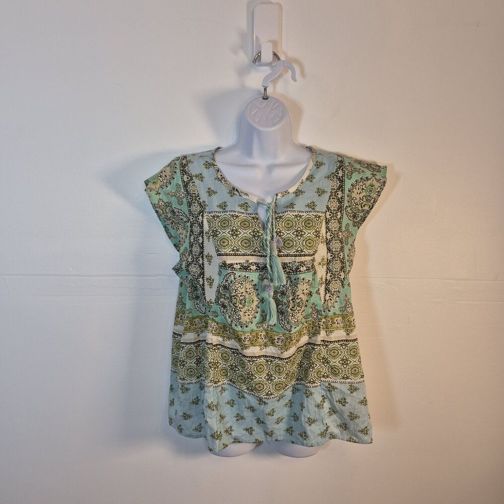 Unique Spectrum Women's Blouse Size L Boho Lightweight Cap Sleeve Semi-Sheer